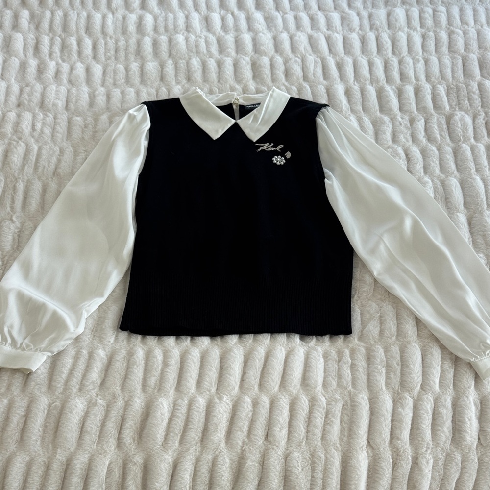 Karl Lagerfeld Black and White Collared Top